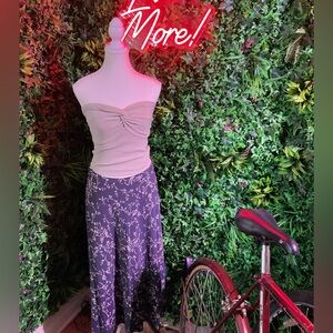 J. Jill Cream Blue Midi A-Line Skirt with Slit